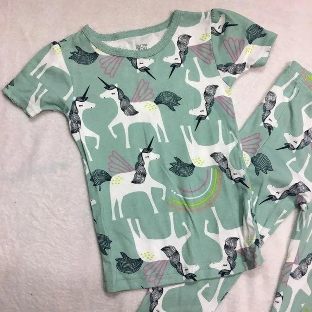 Just‎ One You by Carter's Girls 3T Unicorn Rainbow Pajama Set Sage Green 2pc PJs